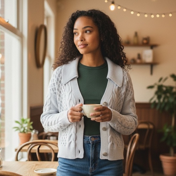 Parker Women's Creamy Gray Cable Knit Cardigan Size XS - Picture 4 of 10